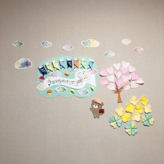 【作品紹介】こいのぼりの折り紙と塗り絵